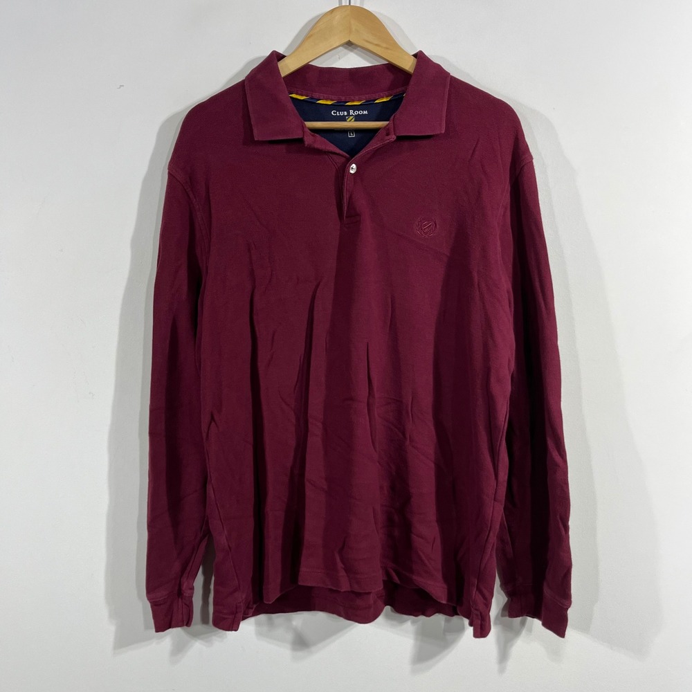 Club Room Academia Preppy Heritage Long Sleeve Polo Shirt Large Burgundy Cotton